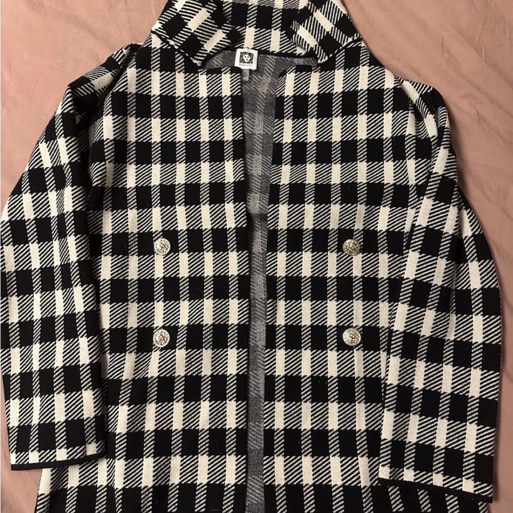 Anne Klein Plaid Jacket Black White Checkered Medium M